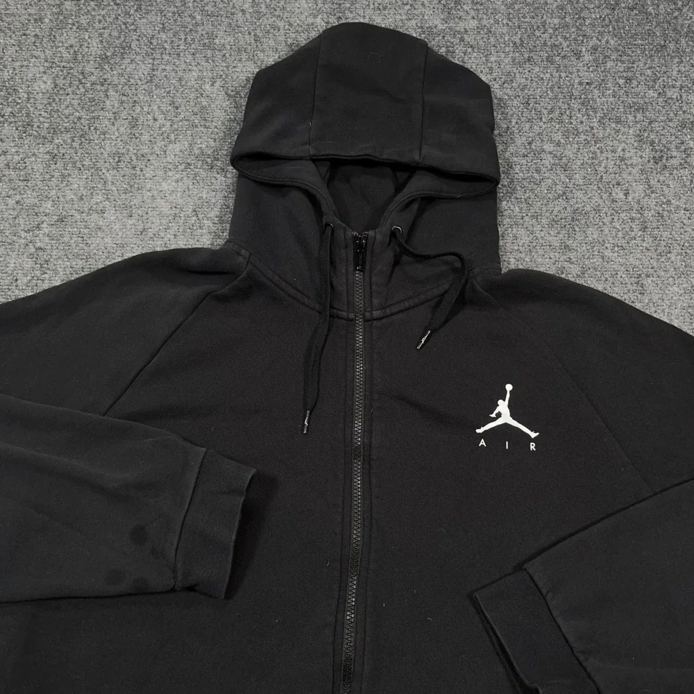 Jordan Jumpman Air Full Zip Hoodie Men XL Fleece Raglan Black StreetWear Hip Hop